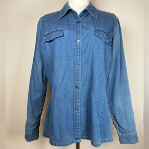 Talbots Classic Denim Shirt Long Sleeve Cotton Button Front Women's Size Medium